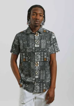 Camicia mezza manica 100% cotone con fantasia
