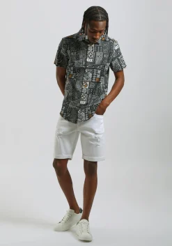 Camicia mezza manica 100% cotone con fantasia