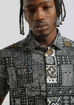 Camicia mezza manica 100% cotone con fantasia
