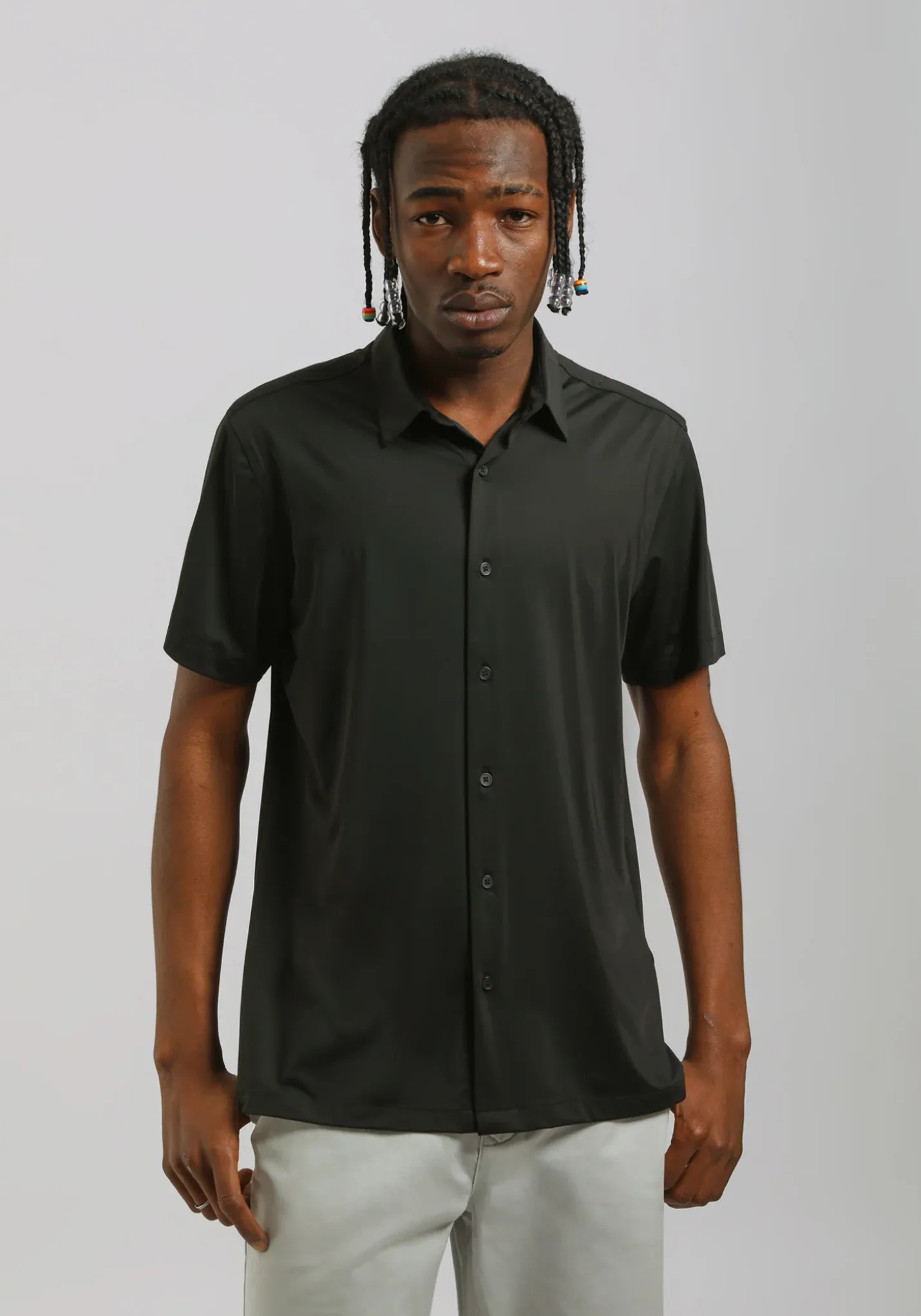 Camicia mezza manica in tessuto elastico