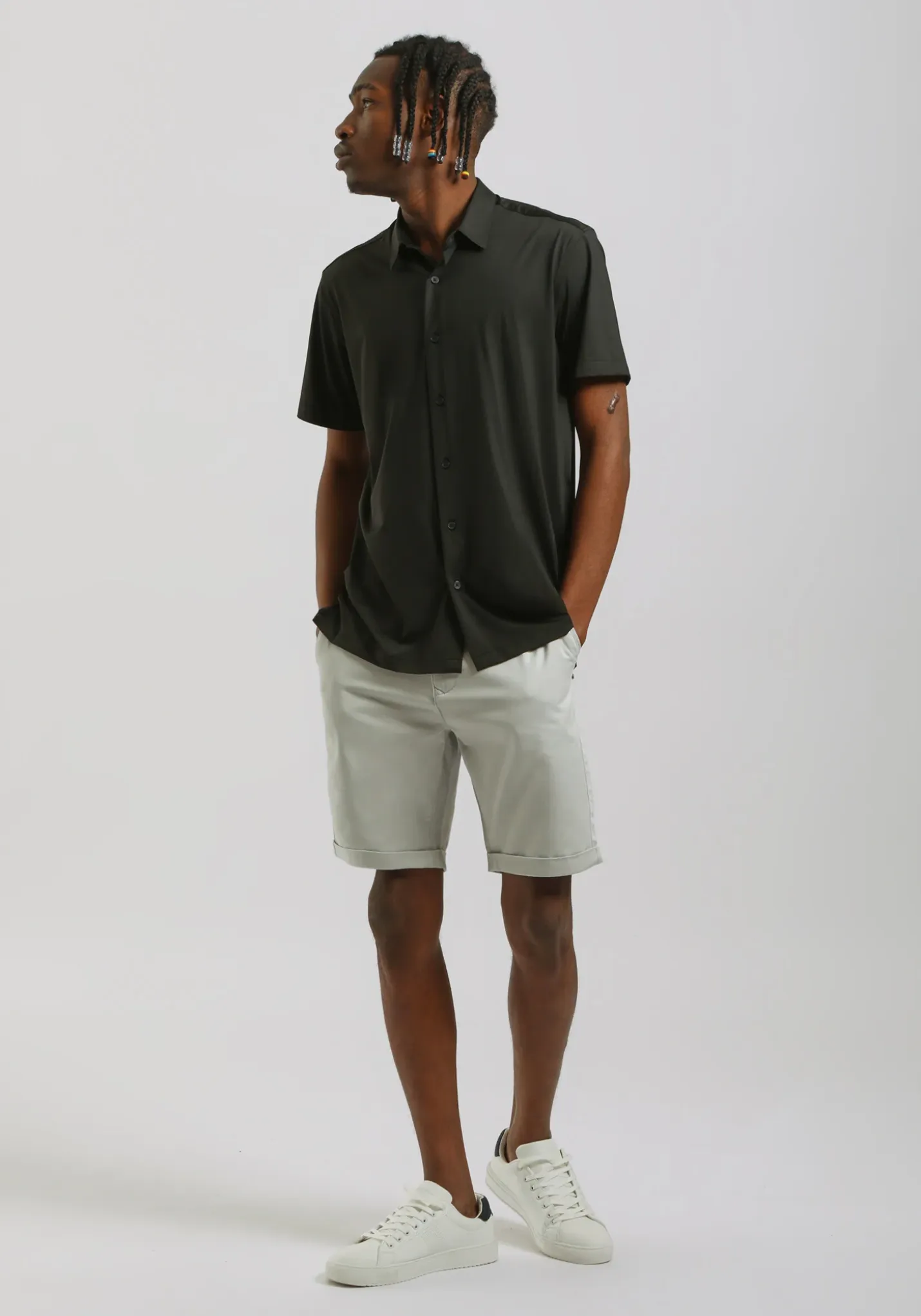 Camicia mezza manica in tessuto elastico