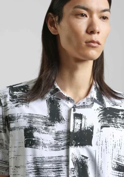 Camicia mezza manica in tessuto elastico con fantasia