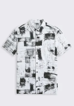 Camicia mezza manica in tessuto elastico con fantasia