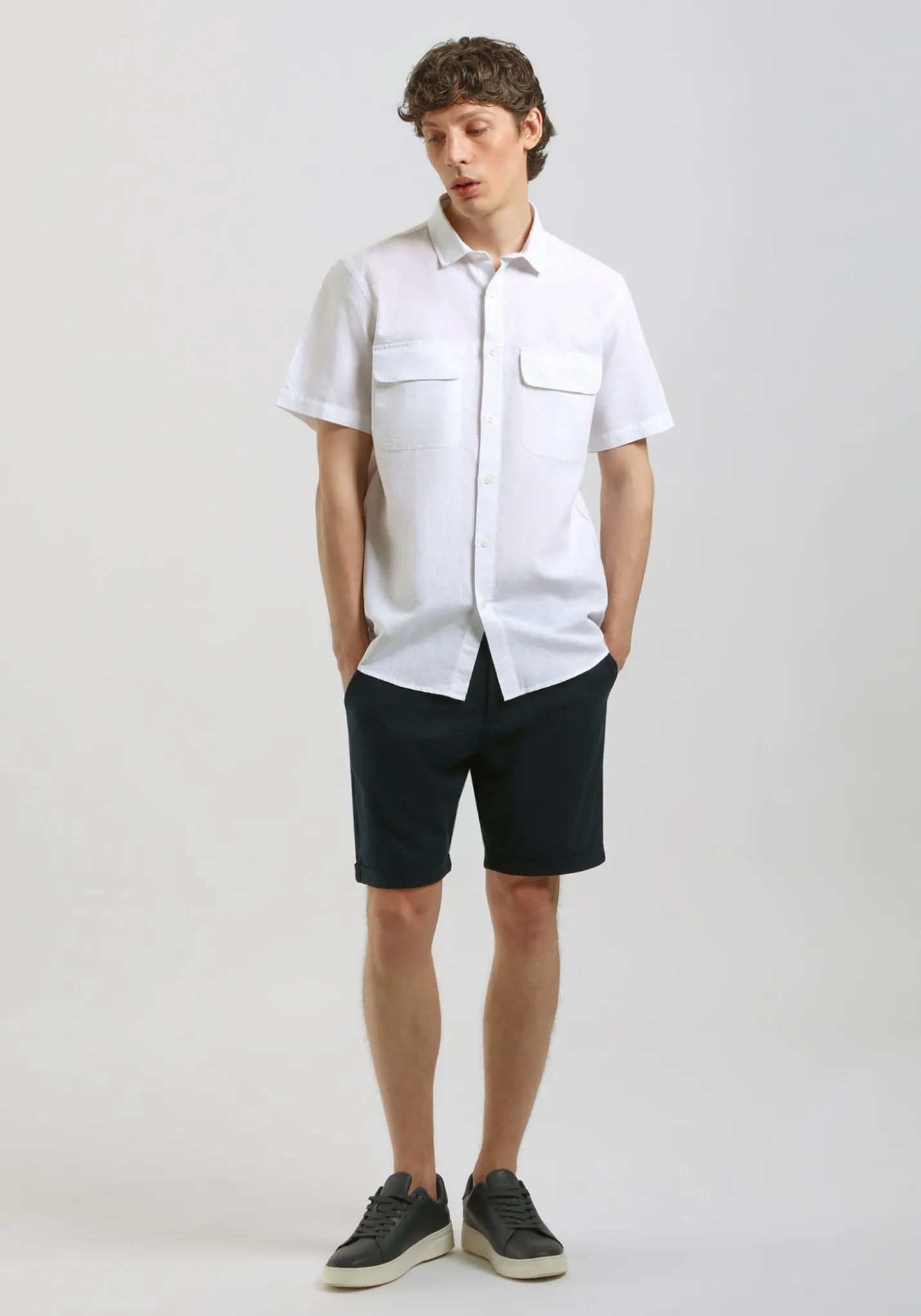 Camicia mezza manica misto lino