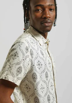 Camicia mezza manica misto lino cotone con fantasia