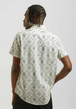 Camicia mezza manica misto lino cotone con fantasia
