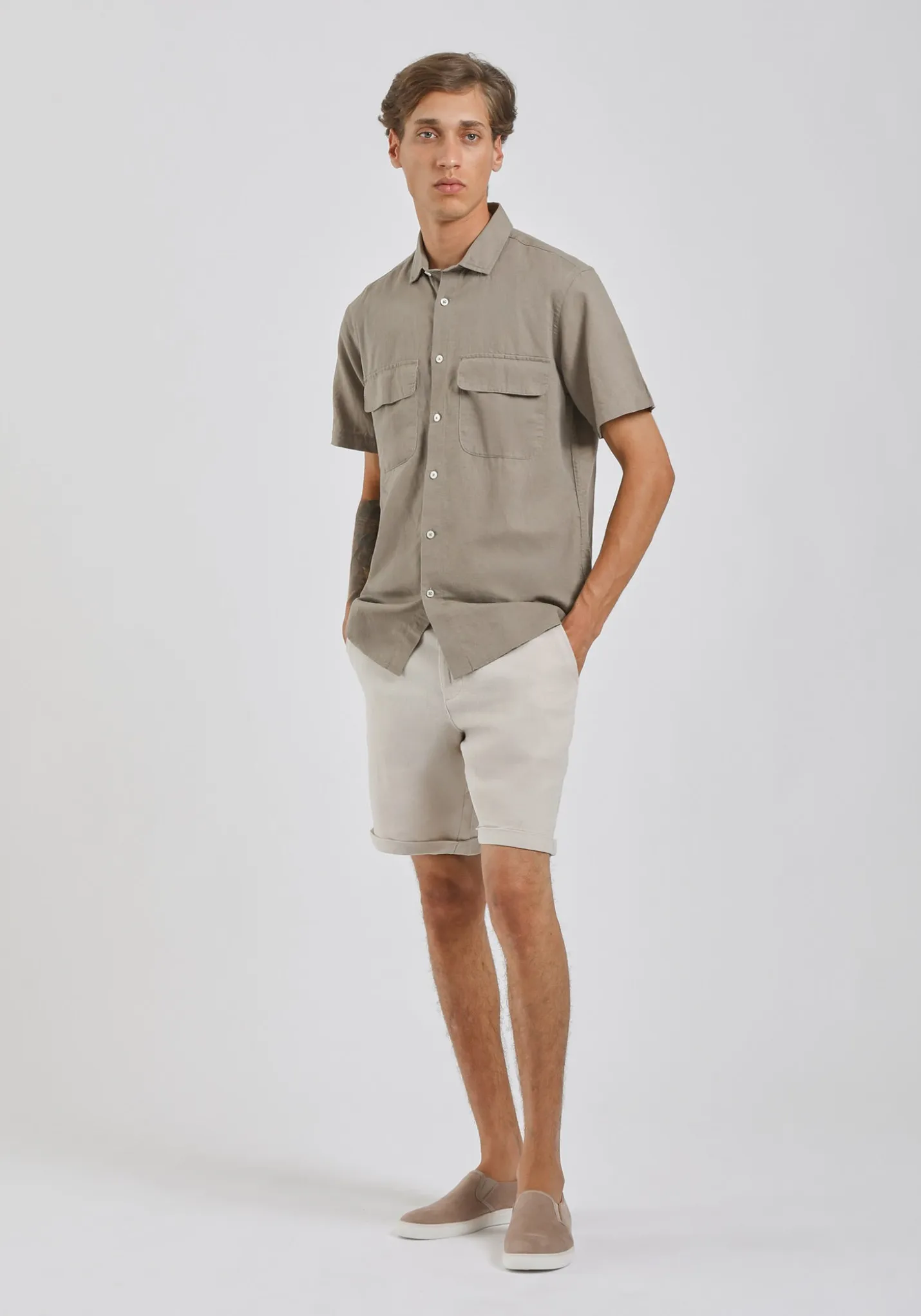 Camicia mezza manica misto lino