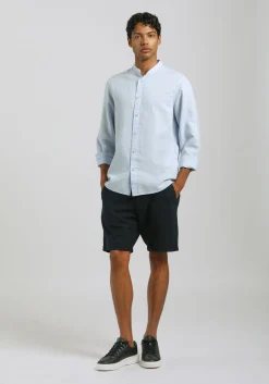 Camicia misto lino con collo coreano