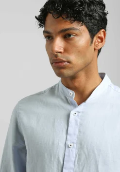Camicia misto lino con collo coreano