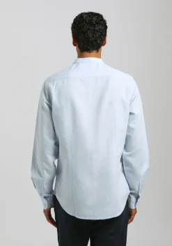 Camicia misto lino con collo coreano