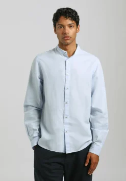 Camicia misto lino con collo coreano