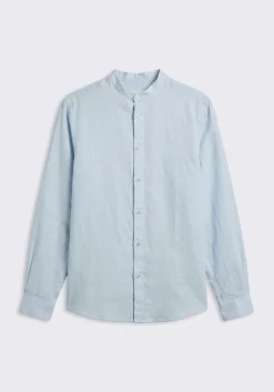 Camicia misto lino con collo coreano