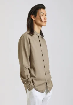 Camicia misto lino con collo coreano