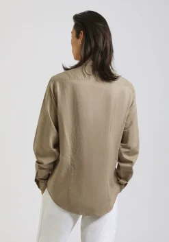 Camicia misto lino con collo coreano
