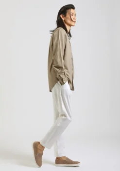 Camicia misto lino con collo coreano