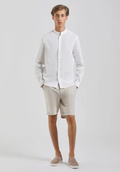Camicia misto lino con collo coreano