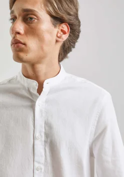 Camicia misto lino con collo coreano