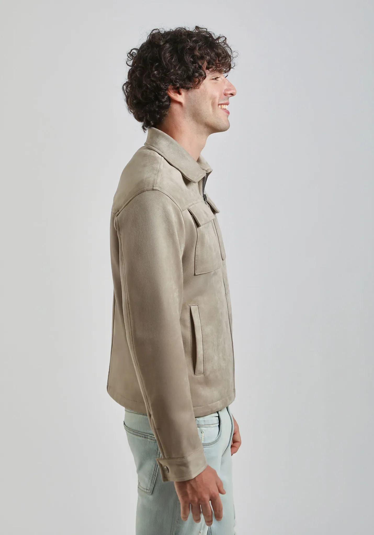 Giacca camicia effetto camoscio