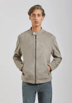Giubbotto biker effetto camoscio