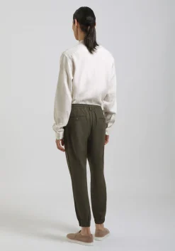 Pantaloni misto lino con elastici alle caviglie