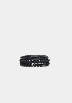 Set di bracciali in pietra e in pelle