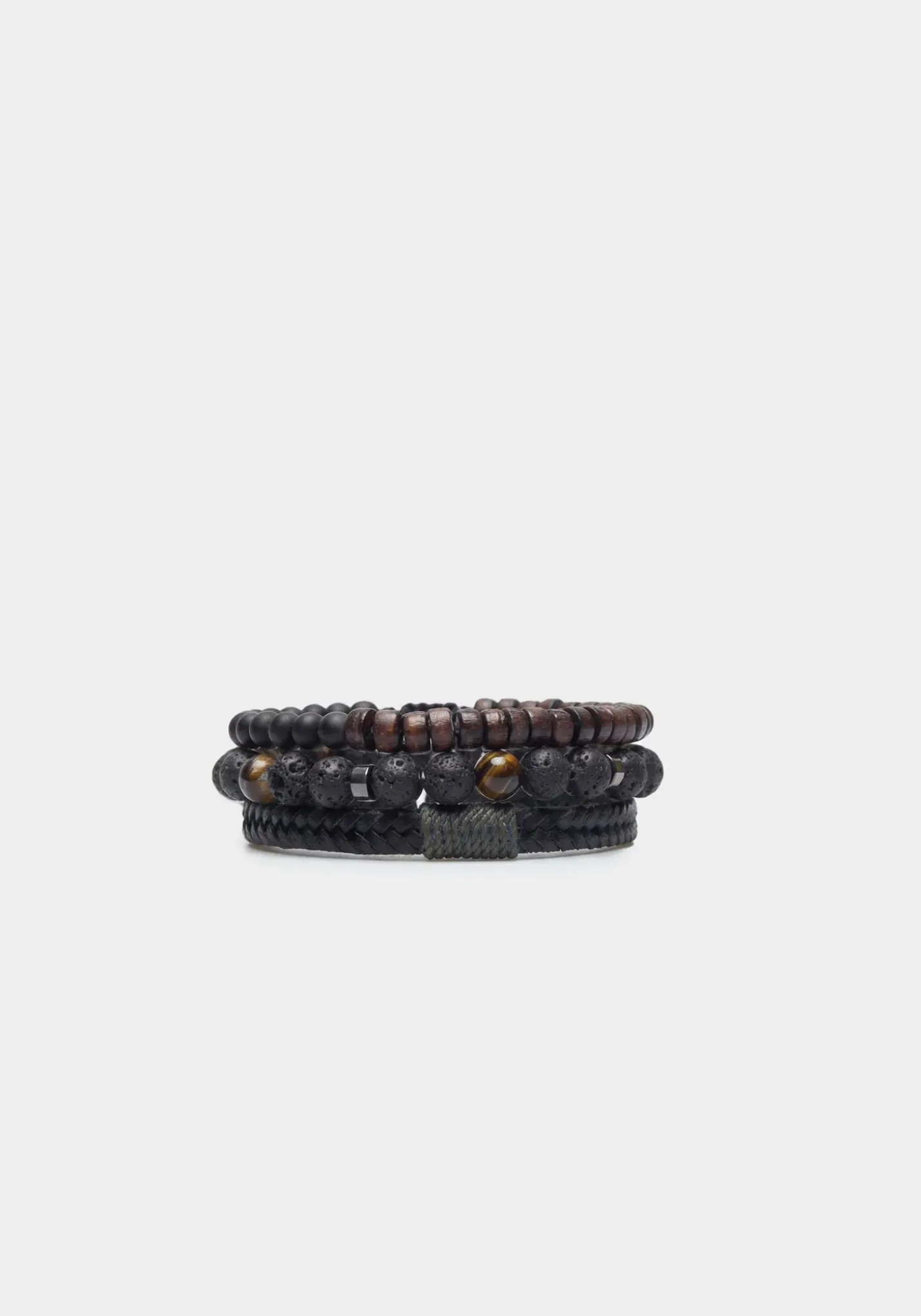 Set di bracciali in pietra e tessuto